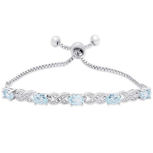 Gianni Argento Blue Topaz & Diamond Accent Adjustable Bracelet