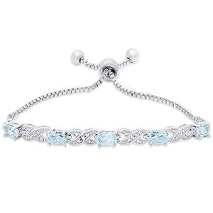 Gianni Argento Blue Topaz & Diamond Accent Adjustable Bracelet