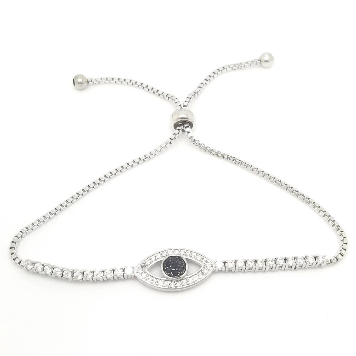 Silver Plated CZ Evil Eye Adjustable Bracelet