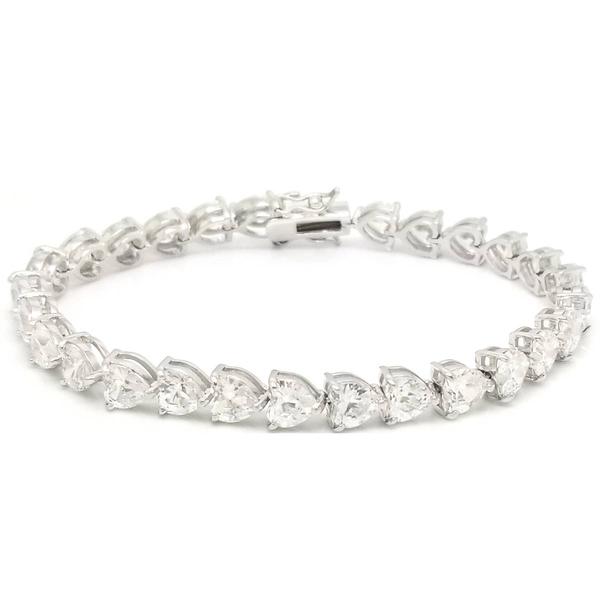 Silver Plated CZ Heart Link Bracelet
