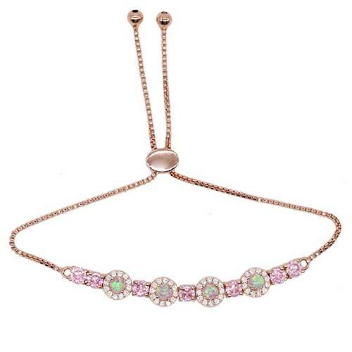 Gianni Argento Rose Gold & Lab Created Opal Adjustable Bracelet