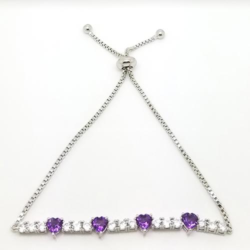 Gianni Argento Silver CZ & Amethyst Heart Adjustable Bracelet