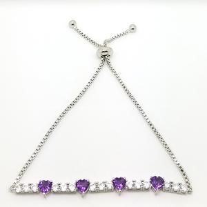 Gianni Argento Silver CZ & Amethyst Heart Adjustable Bracelet