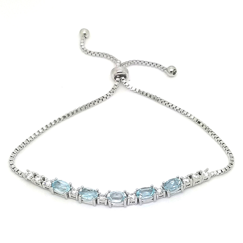 Gianni Argento Silver Blue Topaz & CZ Oval Bracelet