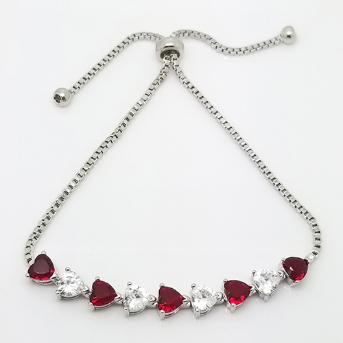 Gianni Argento Silver Lab Ruby & CZ Heart Bracelet