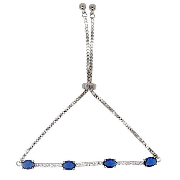 Gianni Argento Silver Lab Sapphire Oval Adjustable Bracelet