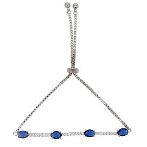Gianni Argento Silver Lab Sapphire Oval Adjustable Bracelet