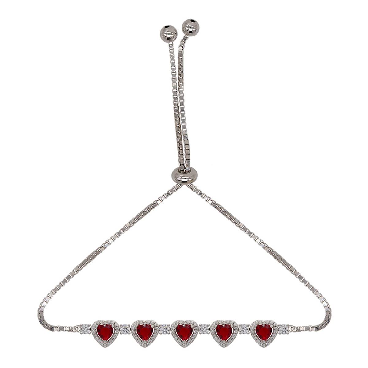 Gianni Argento Lab Created Ruby & CZ Heart Adjustable Bracelet