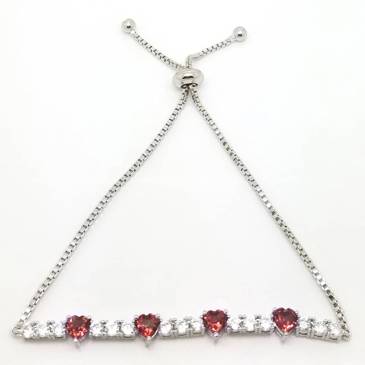 Gianni Argento Silver Garnet & CZ Heart Bracelet