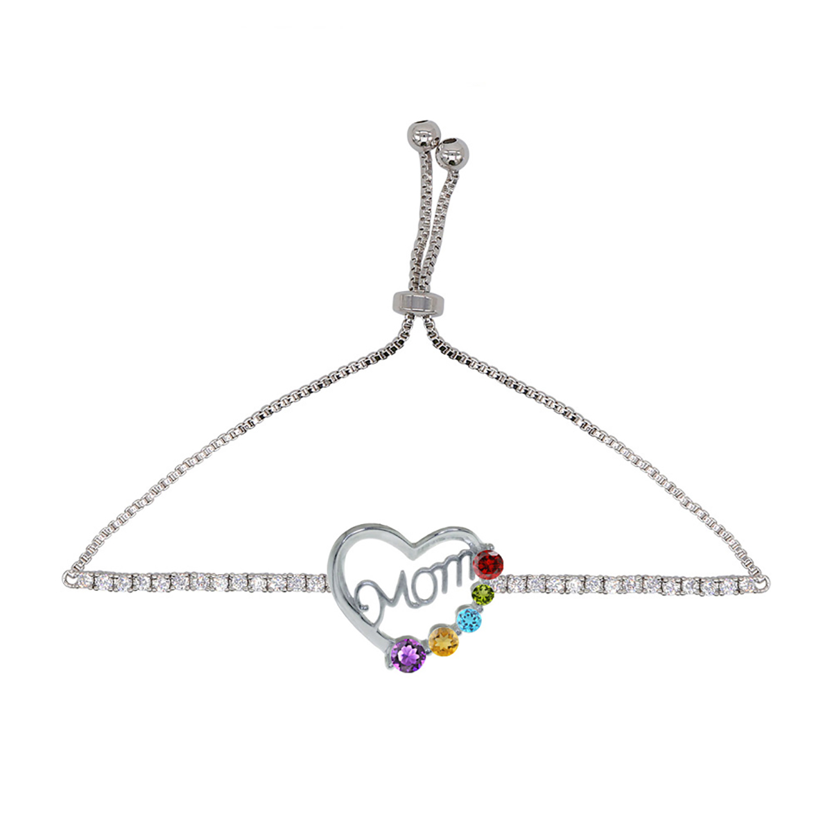 Gianni Argento Multi Gem CZ Mom Adjustable Bracelet