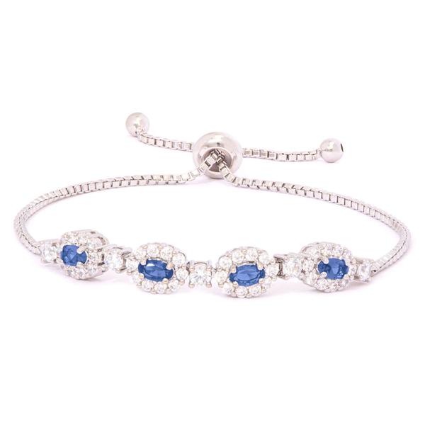 Gianni Argento Lab Sapphire/CZ Oval Adjustable Bracelet