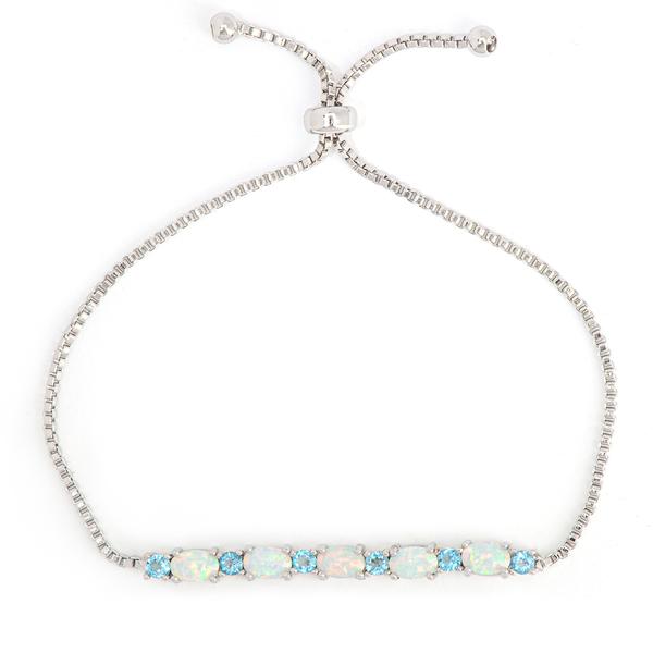 Gianni Argento Silver-Plated/Blue Lab Opal Adjustable Bracelet