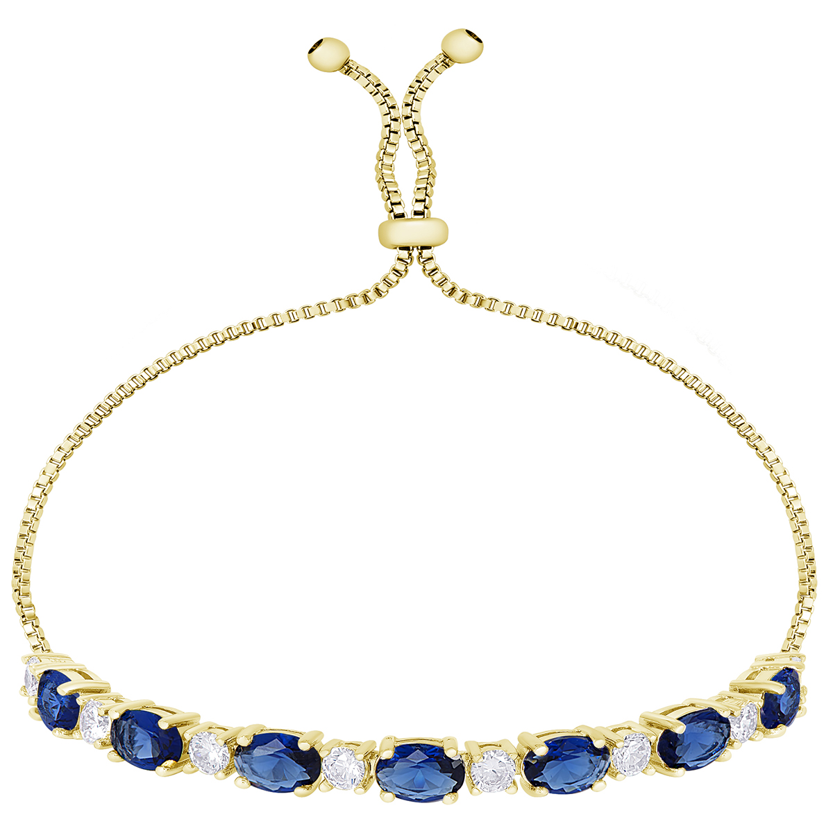 Gianni Argento Gold Lab Sapphire Oval Halo Adjustable Bracelet