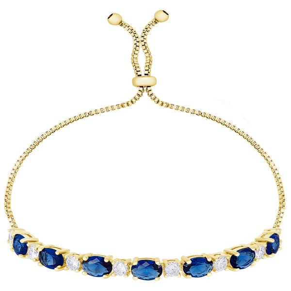 Gianni Argento Gold Lab Sapphire Oval Halo Adjustable Bracelet