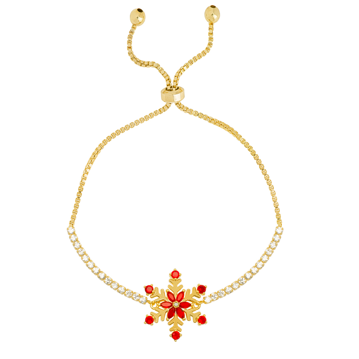 Gianni Argento Gold Plated Lab Ruby Snowflake Adjustable Bracelet