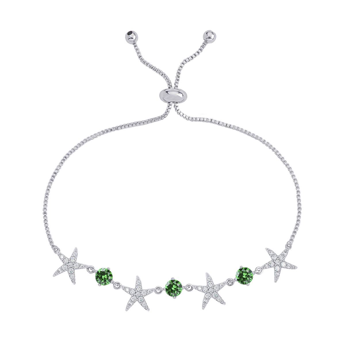 Gianni Argento Starfish Adjustable Bracelet - Silver/Emerald