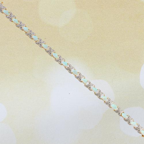 Gianni Argento Oval Lab Created Opal & X Diamond Accent Bracelet