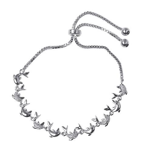 Gianni Argento Silver Plated/Diamond Accent Dolphin Bracelet