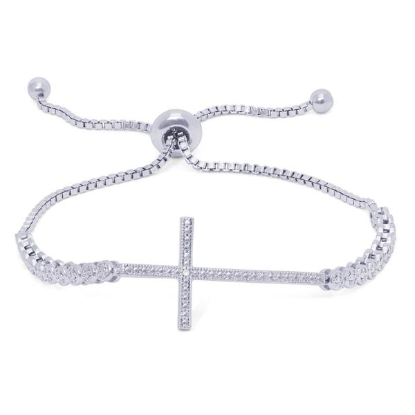 Gianni Argento Silver Plated Diamond Cross Adjustable Bracelet