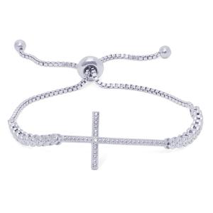 Gianni Argento Silver Plated Diamond Cross Adjustable Bracelet