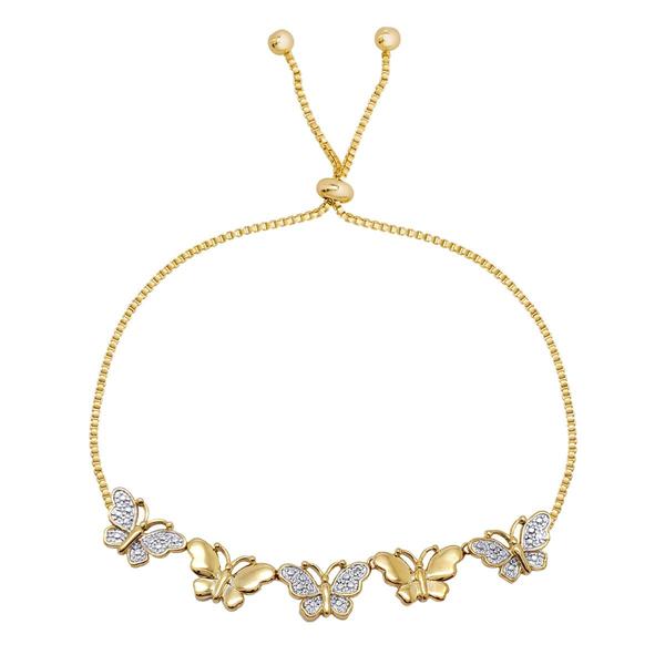 Gianni Argento Gold Plated Diamond Butterfly Adjustable Bracelet