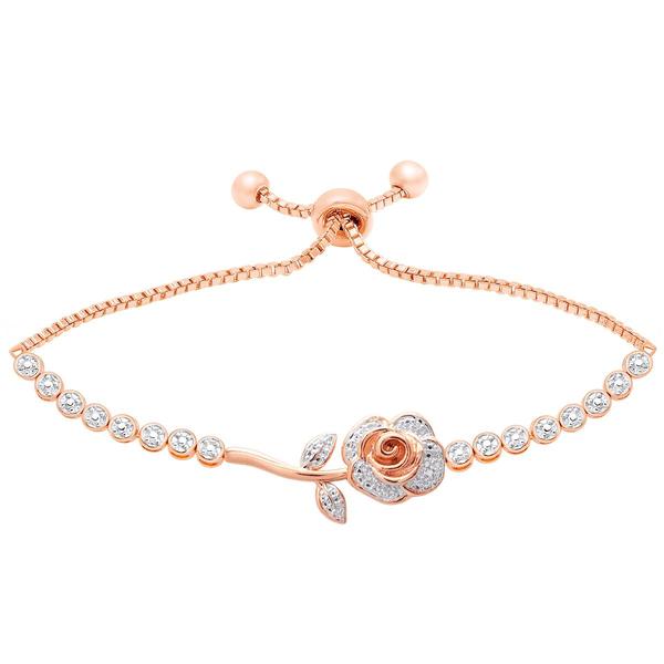 Gianni Argento Rose Gold Plated Diamond Rose Adjustable Bracelet alternate view