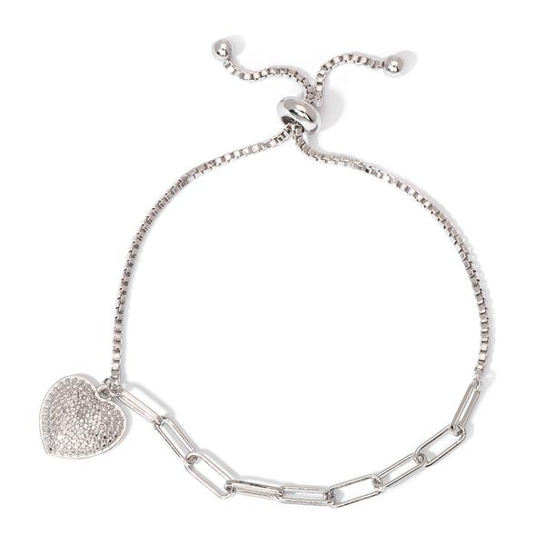 Gianni Argento Silver Plated Diamond Open Heart Charm Bracelet
