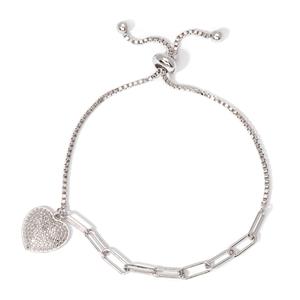 Gianni Argento Silver Plated Diamond Open Heart Charm Bracelet