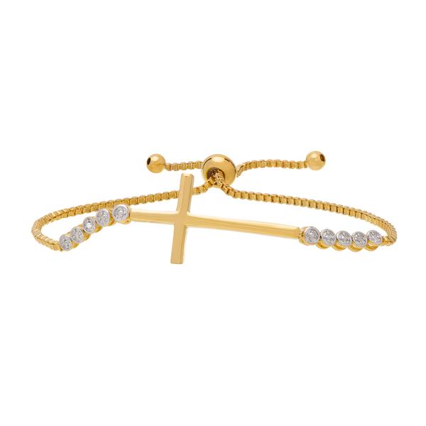 Gianni Argento Gold Diamond Accent Adjustable Cross Bracelet