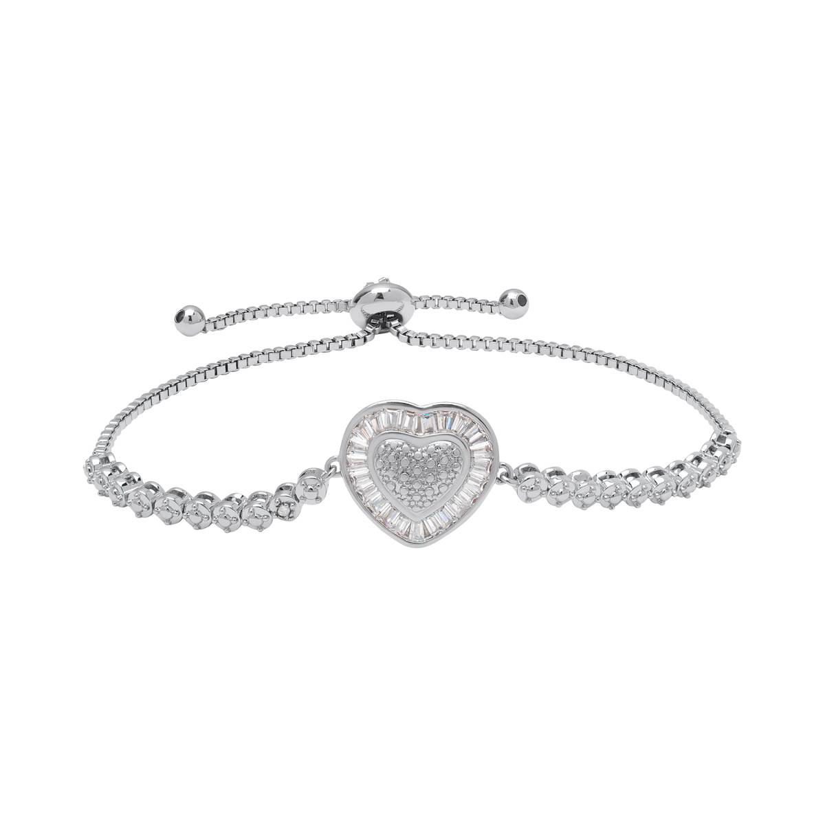 Accents By Gianni Argento Baguette & CZ Heart Adjustable Bracelet