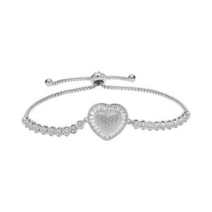Accents by Gianni Argento Baguette & CZ Heart Adjustable Bracelet