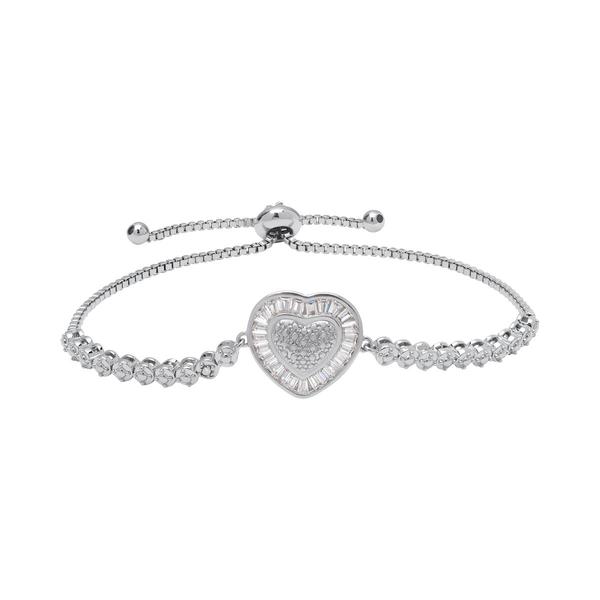 Accents by Gianni Argento Baguette & CZ Heart Adjustable Bracelet