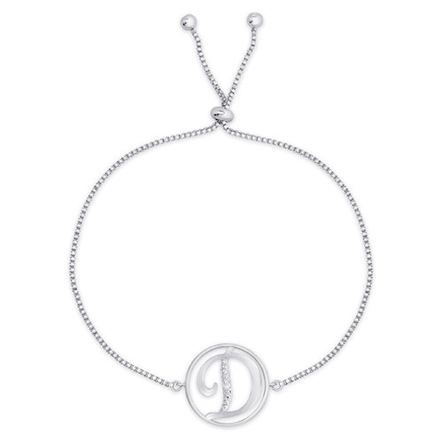 Accents By Gianni Argento Diamond Plated Initial D Adj. Bracelet