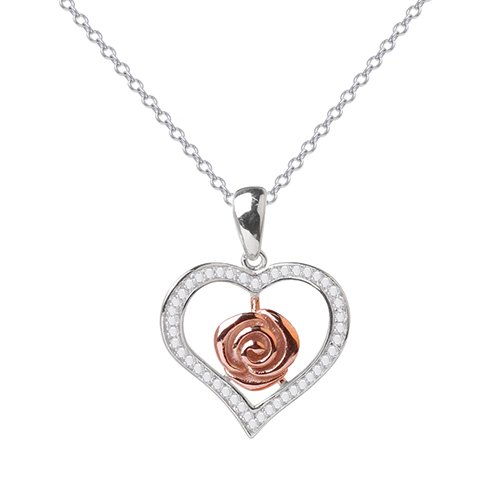 Accents By Gianni Argento Rose Heart Pendant Necklace