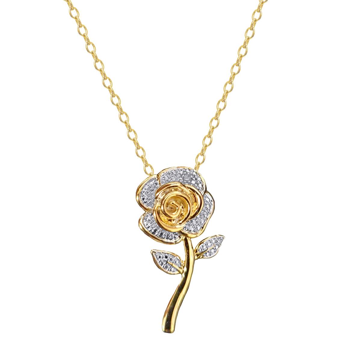 Accents By Gianni Argento Diamond Plated Rose Flower Pendant