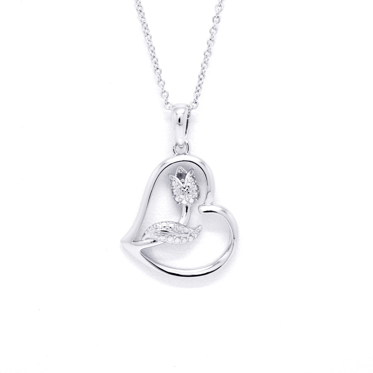 Accents By Gianni Argento Diamond Plated Rose In Heart Pendant