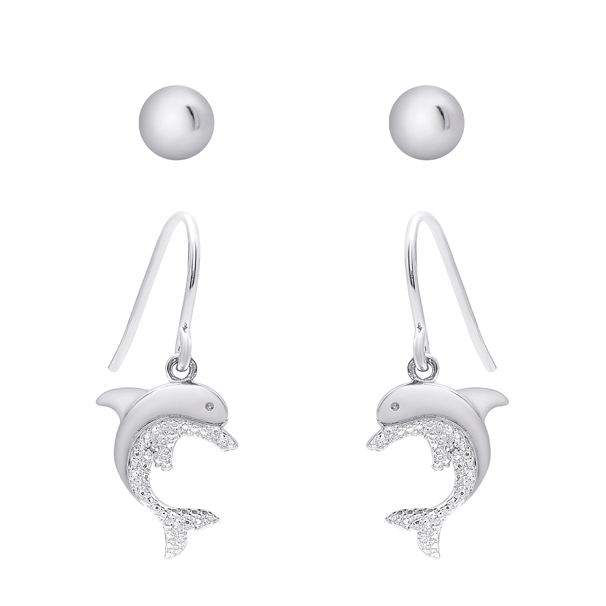 Accents 2pr. Diamond Dolphin & Ball Dangle Earrings Set