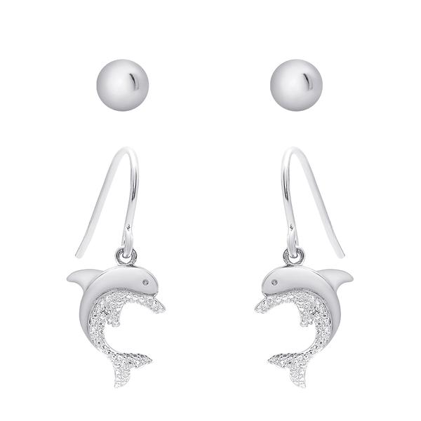 Gianni Argento 2pr. Diamond Dolphin & Ball Dangle Earrings Set