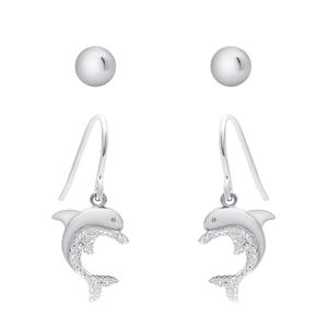 Gianni Argento 2pr. Diamond Dolphin & Ball Dangle Earrings Set