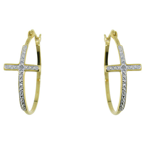 Accents By Gianni Argento Gold Diamond Accent Cross Hoop Earrings