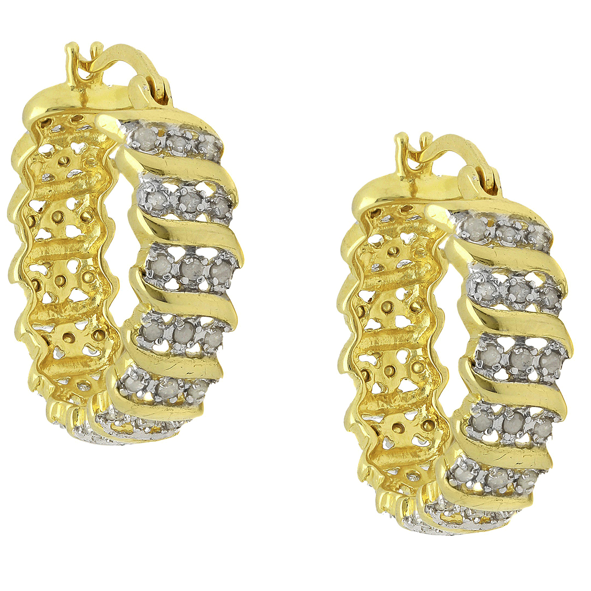 Accents By Gianni Argento Gold Diamond Accent S Hoop Earrings