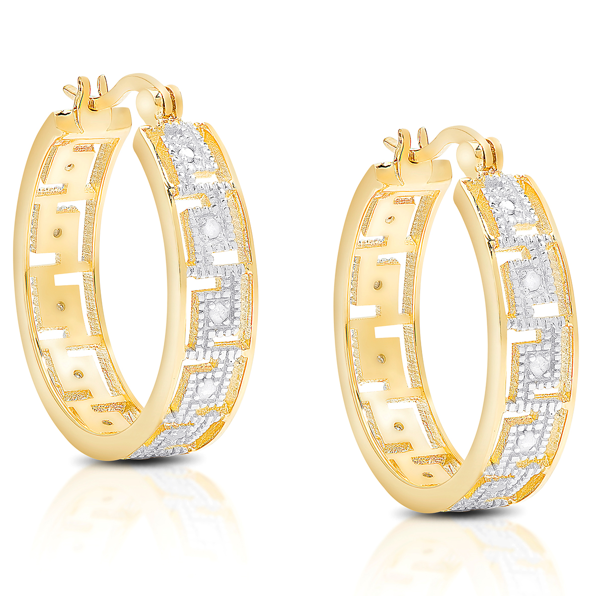 Accents By Gianni Argento Gold Diamond Greek Key Hoop Earrings