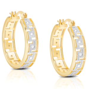 Accents by Gianni Argento Gold Diamond Greek Key Hoop Earrings