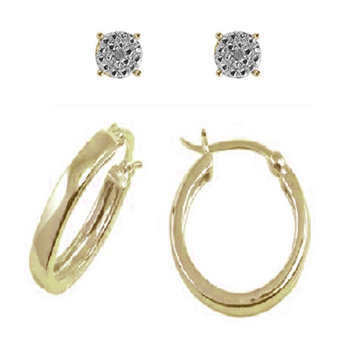 Accents By Gianni Argento 2pr. Gold Diamond Stud & Hoop Earrings