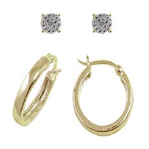 Accents by Gianni Argento 2pr. Gold Diamond Stud & Hoop Earrings
