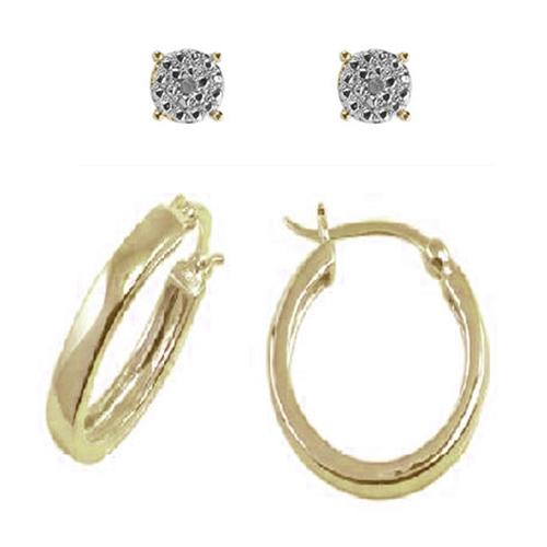 Accents by Gianni Argento 2pr. Gold Diamond Stud & Hoop Earrings
