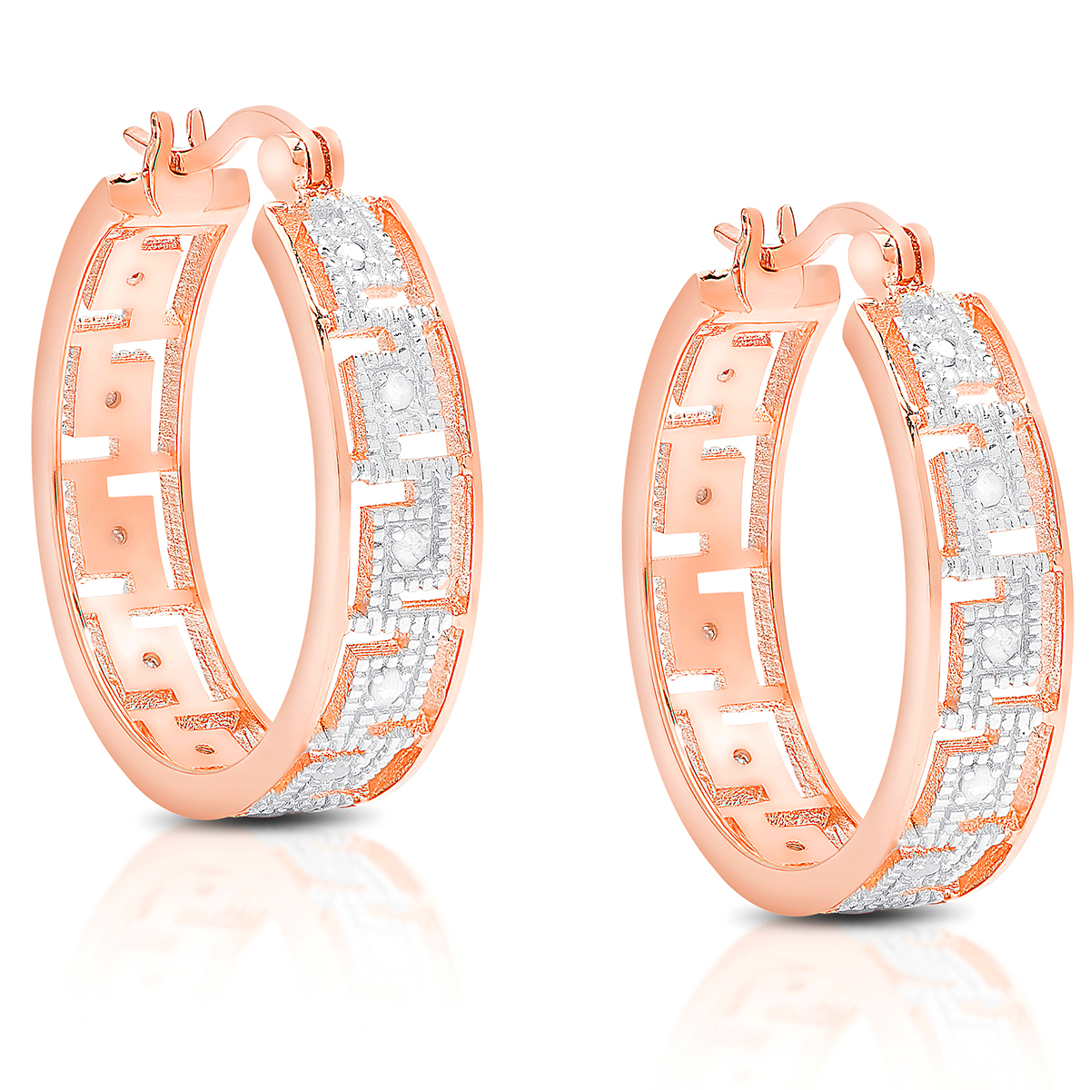 Accents By Gianni Argento Rose Diamond Greek Key Hoop Earrings