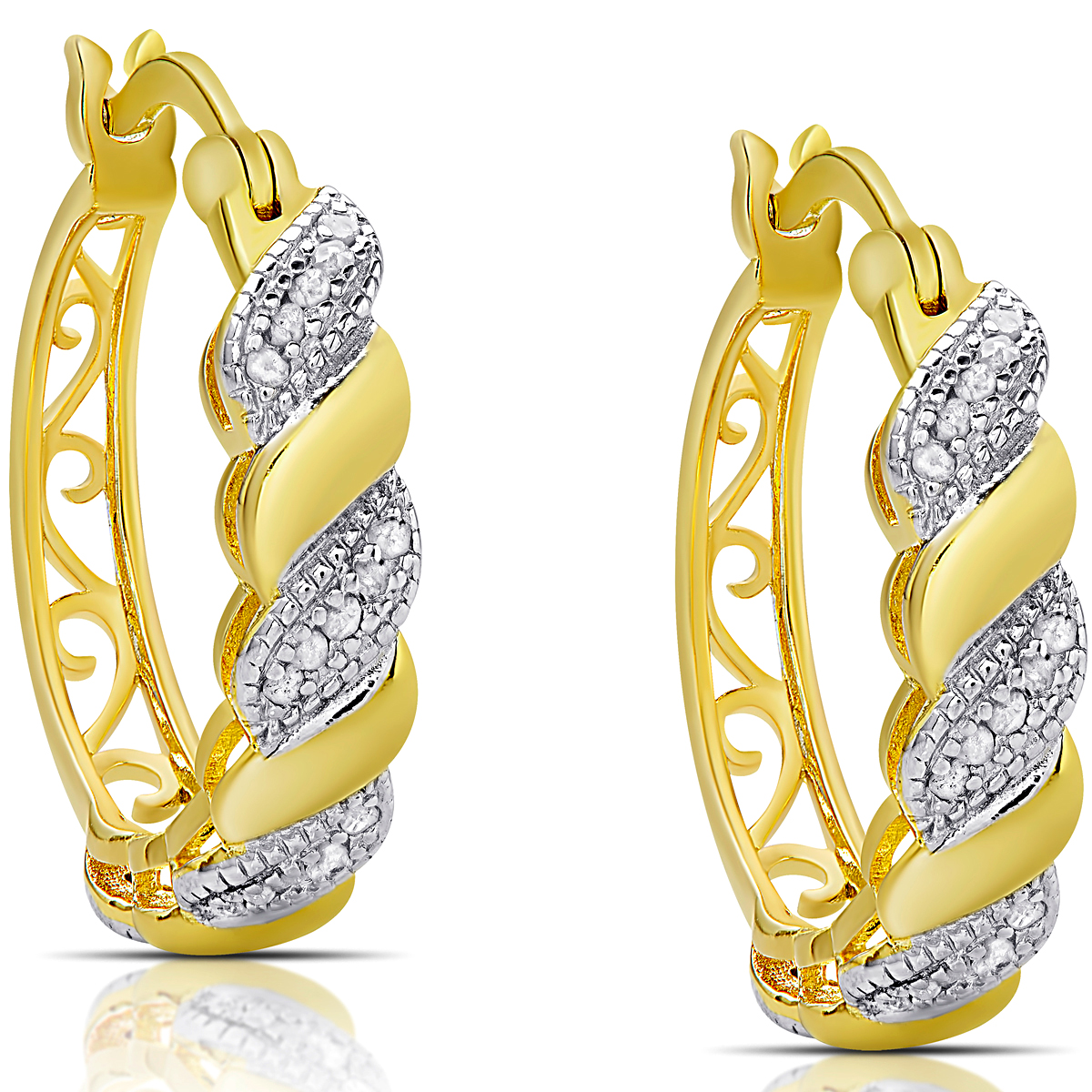 Accents By Gianni Argento Gold Diamond San Marco Hoop Earrings