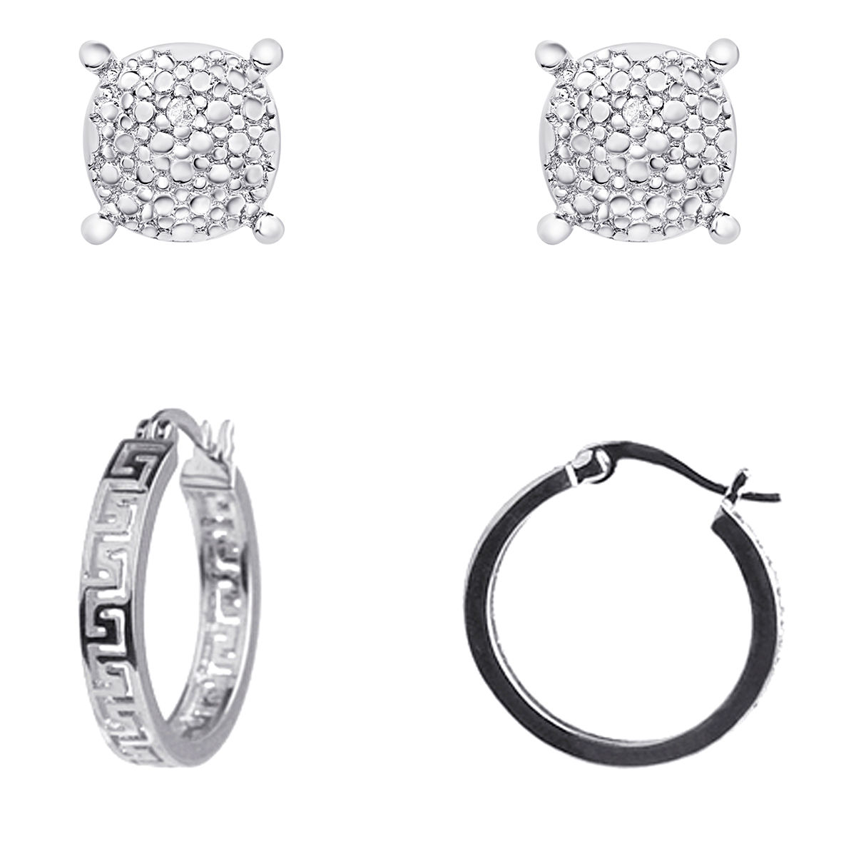 Accents By Gianni Argento Silver Stud & Greek Key Hoop Earrings