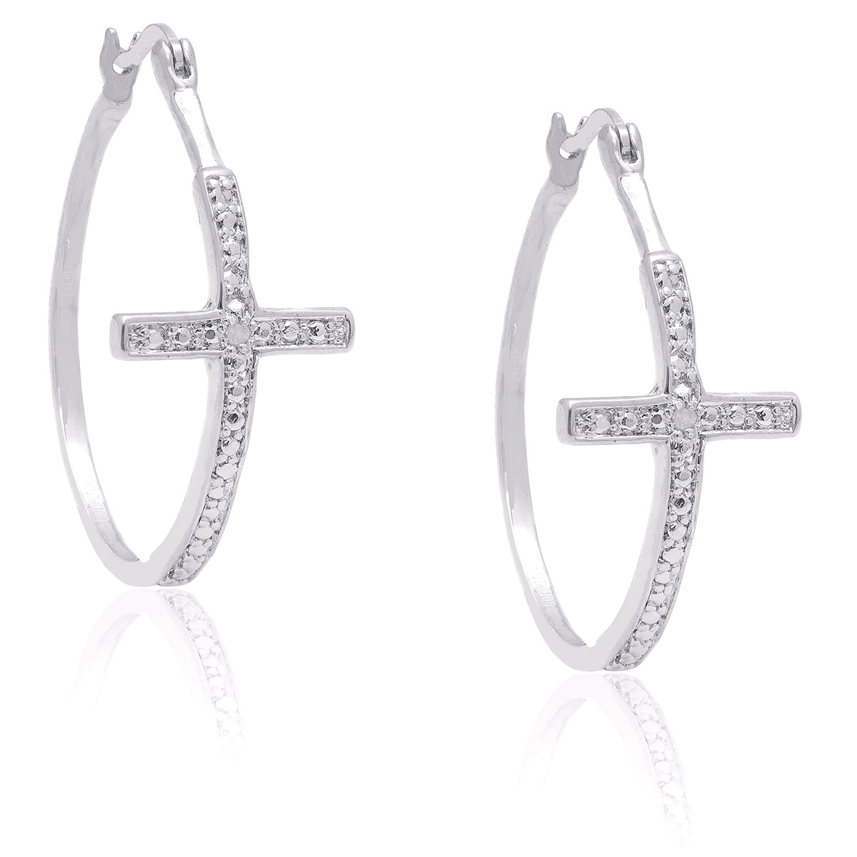 Accents By Gianni Argento Silver Cross Large Hoop Earrings